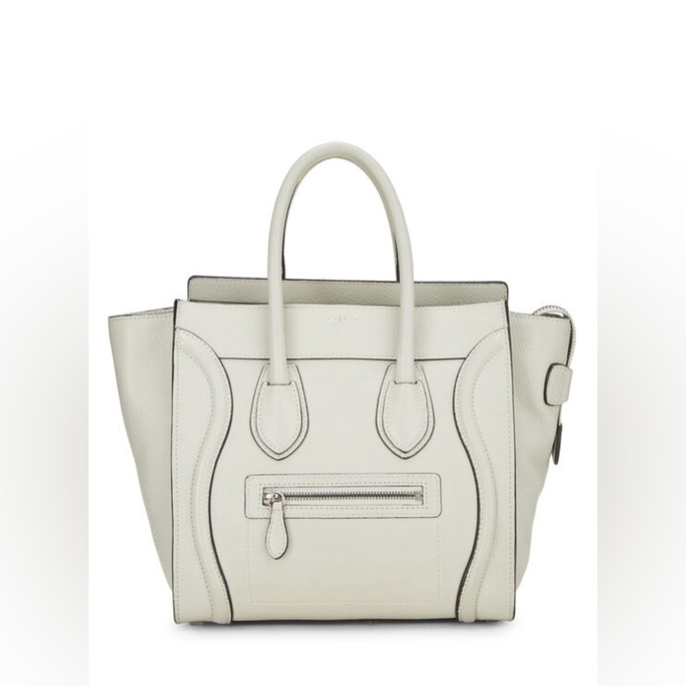 CELINE MINI LUGGAGE HANDBAG IN DRUMMED CALFSKIN OFF WHITE